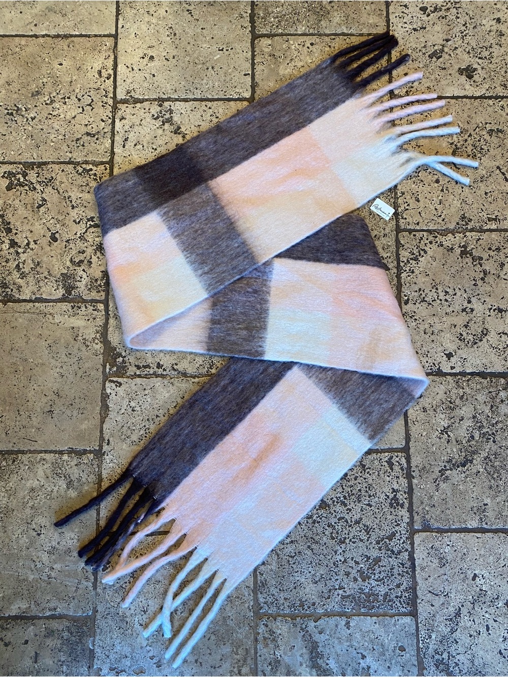 Blush Pink, Purple & Cream Plaid Fringe Scarf